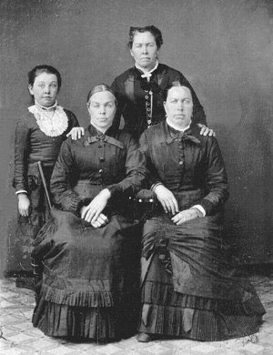 (Left to Right) Rosanne (?) Keane, Rose Holleran, Catherine Kirk, Anne Keane (Healy) in 1880's