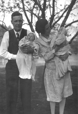 The twins: Patrick & Emile held by mother and father in 1930